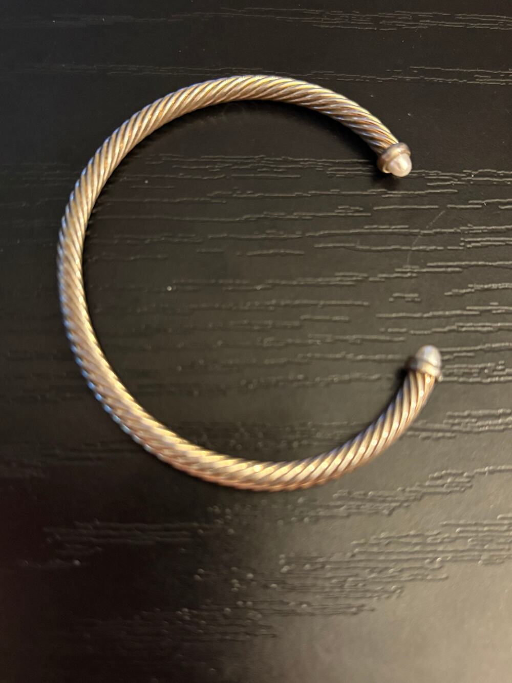 Vintage Twisted Cable Cuff Bracelet Sz 6.75 faux pearl